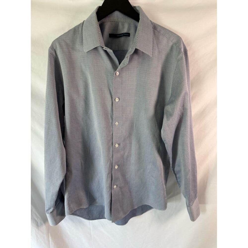 Zachary Prell Chevron Textured Pattern Dress Shirt Size Large Light Blue/White - Picture 1 of 11